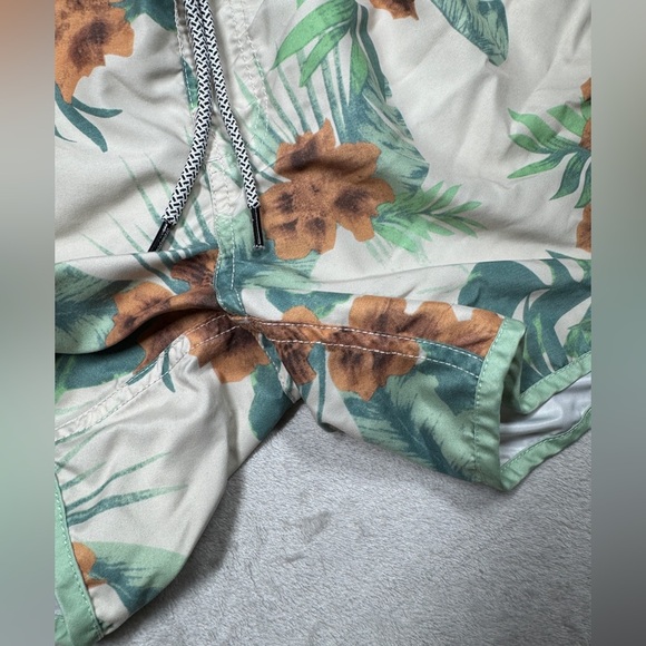 Maamgic Men’s Tropical Floral Cream Green Orange Swim Boardshorts Size Large - Picture 7 of 16